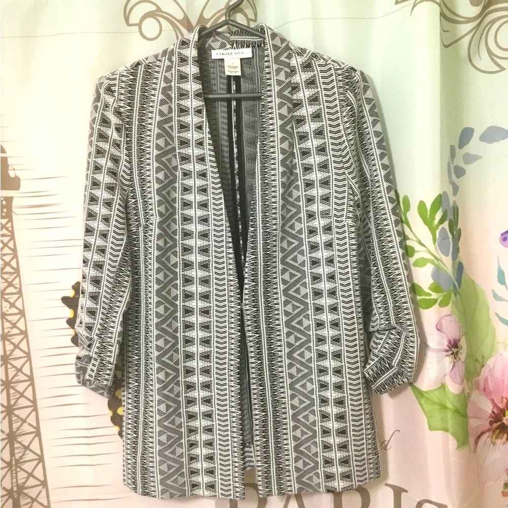 NWOT ~ Carole Wren Black & White Tribal Print Blazer ~ Size Large